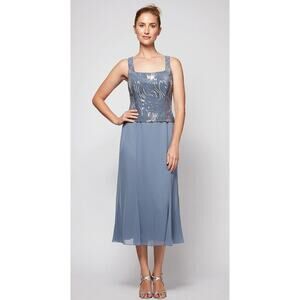 Alex Evenings Angela Firework Sequin Dress Steel Blue SZ 10 Formal Party Wedding